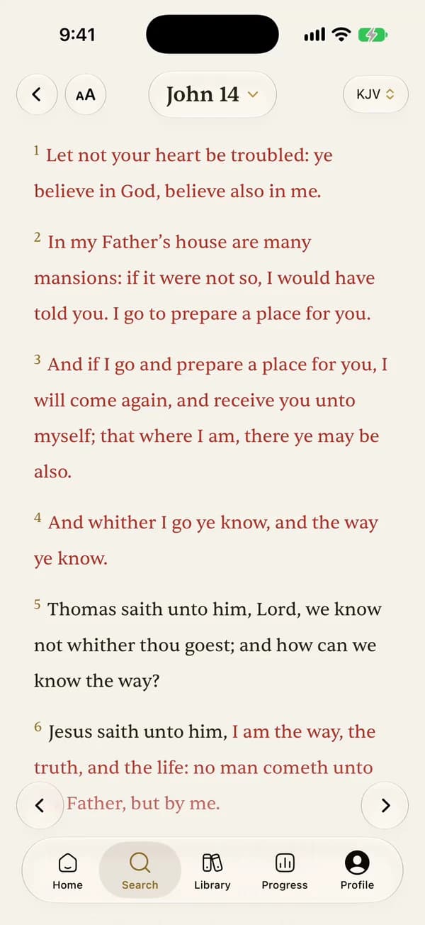 John 14 in the Versed reader, with the words of Jesus in red