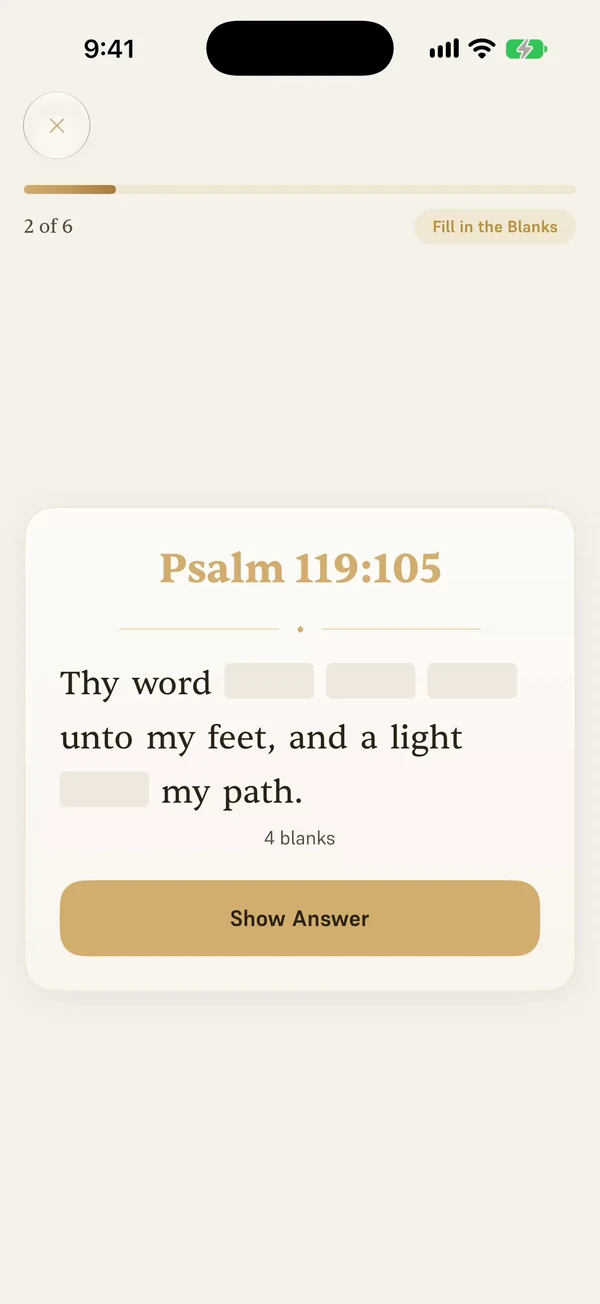 A Fill in the Blanks review of Psalm 119:105 in Versed